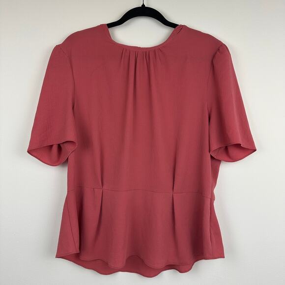 Wayf Womens High Neck Gathered Flutter Sleeve Keyhole Back Pink Blouse Top 2XL - Picture 1 of 12